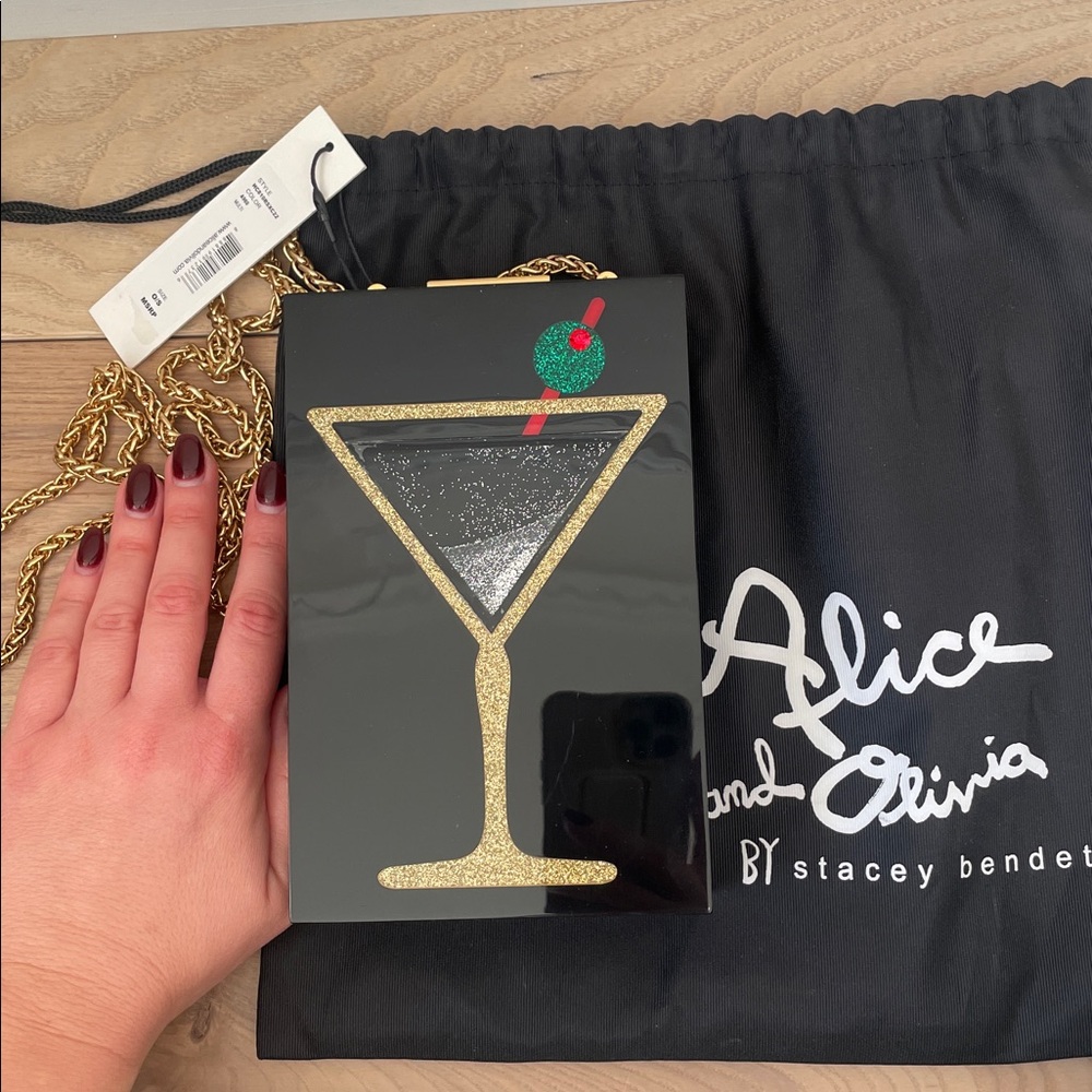 Alice + Olivia Black Acrylic Martini Box Clutch with Gold Glitter - Picture 8 of 8